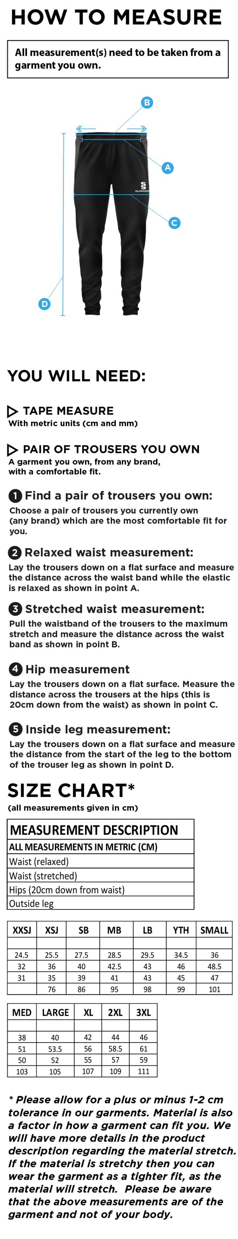 Leigh CC - Tek Skinny Pants - Size Guide