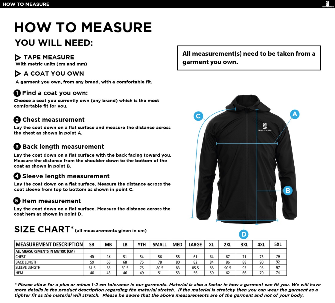 Leigh CC - Dual Full Zip Training Jacket - Size Guide