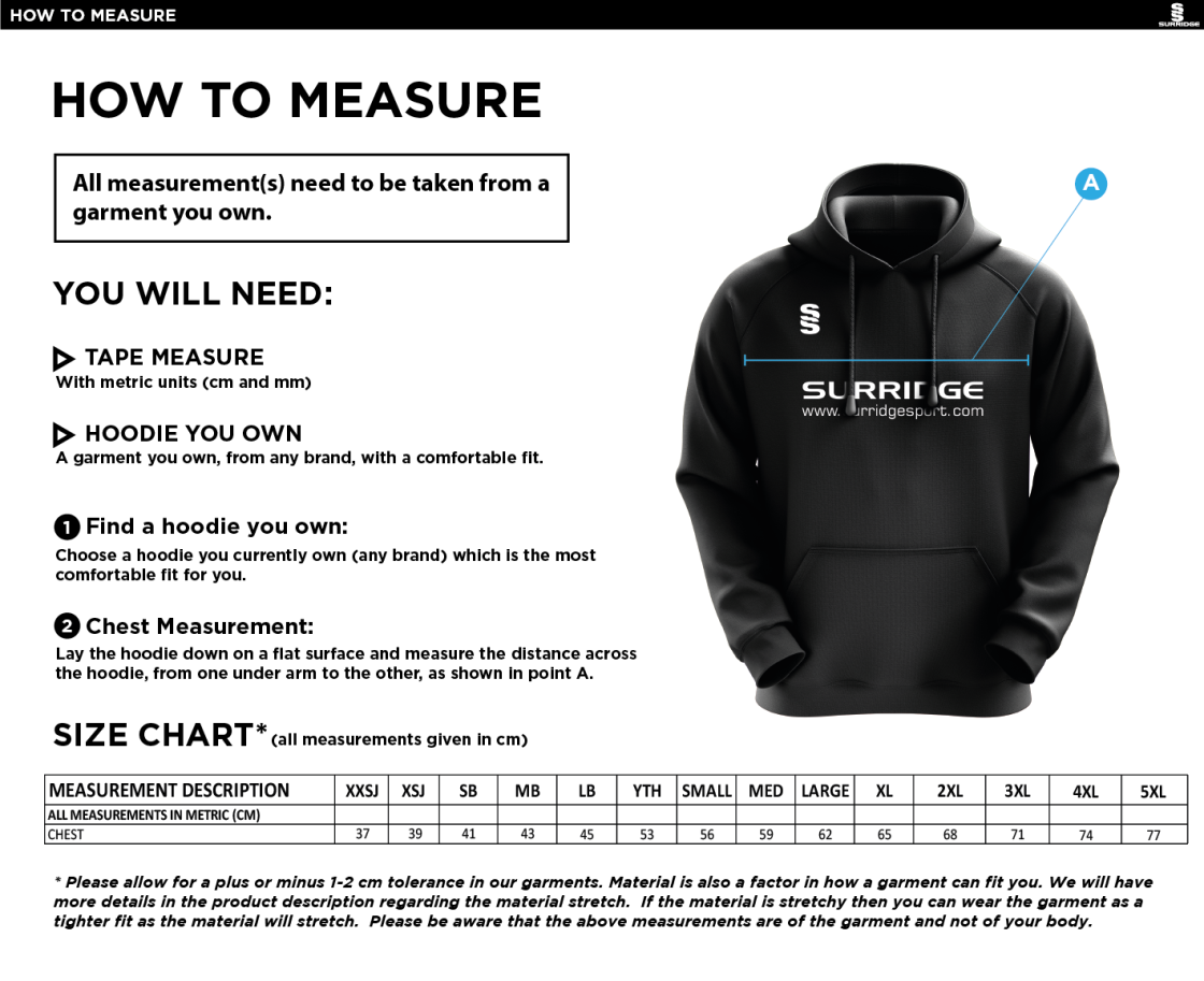 Leigh CC - Fuse Hoody - Size Guide