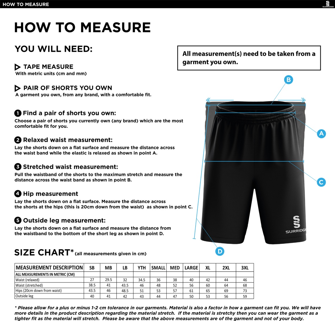 Leigh CC - Ripstop Training Shorts - Size Guide