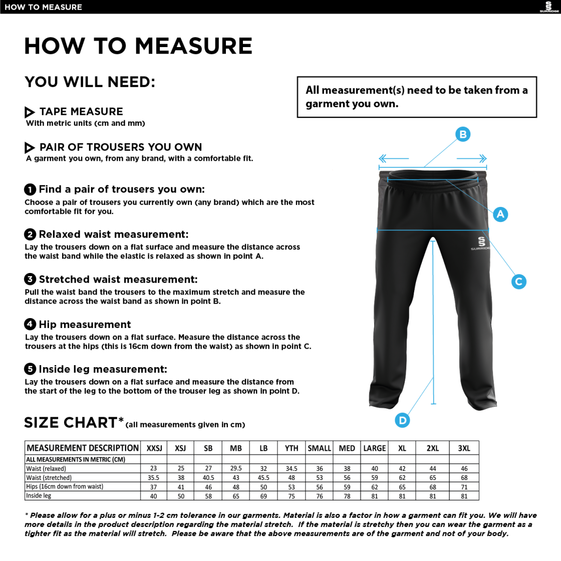 LEIGH CC Classic Tracksuit Pant With Thigh Length Zip Black Mens - Size Guide