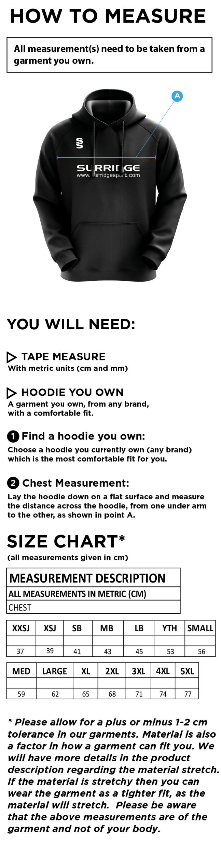 Leigh CC - Fuse Hoody - Size Guide