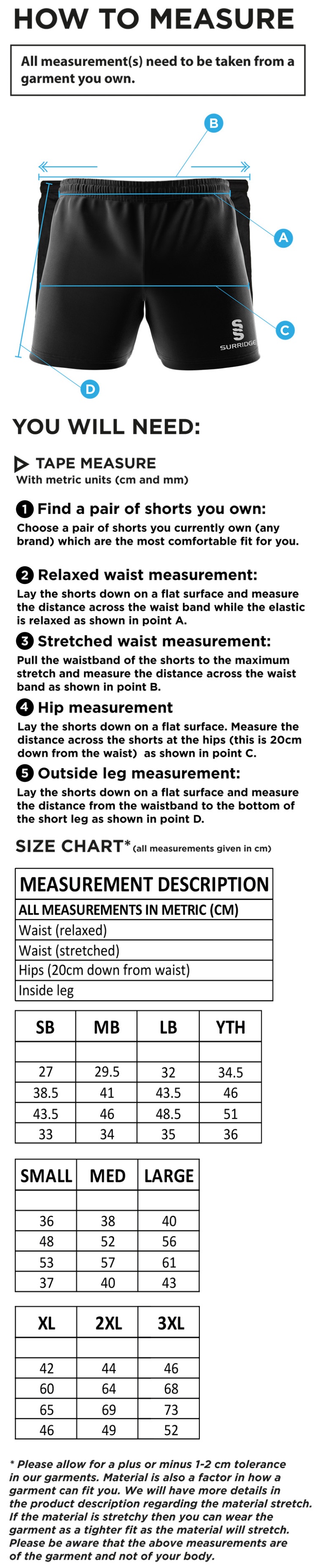 Leigh CC - Performance Gym Short - Size Guide