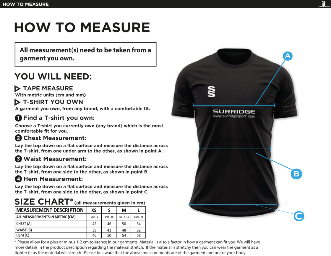 Leigh CC - Dual Games Shirt - Women's Fit - Size Guide