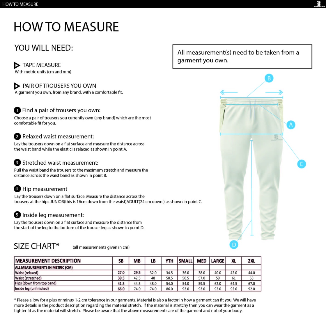 Leigh CC - Ergo Playing Pant - Size Guide