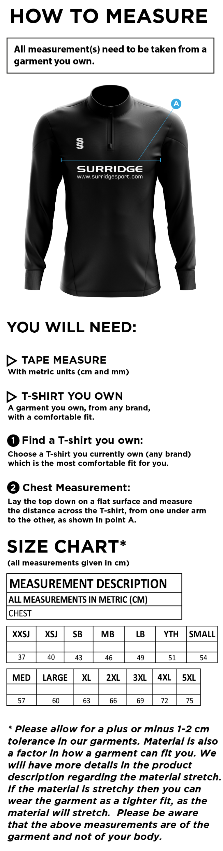 Leigh CC - Fuse Performance Top - Size Guide