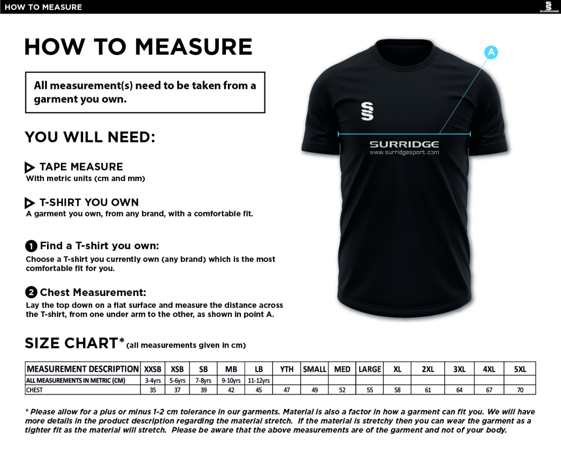 Leigh CC - Fuse Training Shirt - Size Guide