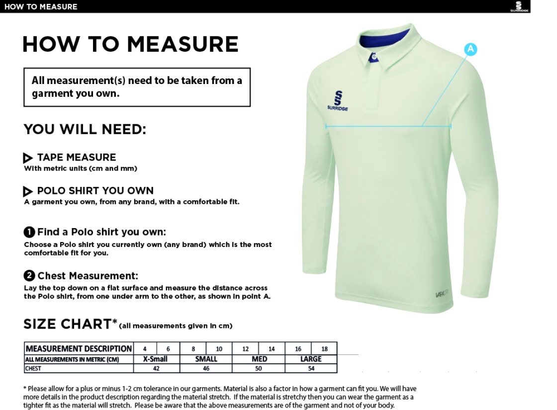 LEIGH CC DUAL LONG SLEEVE CRICKET SHIRT (WOMENS)-Ivory - Size Guide