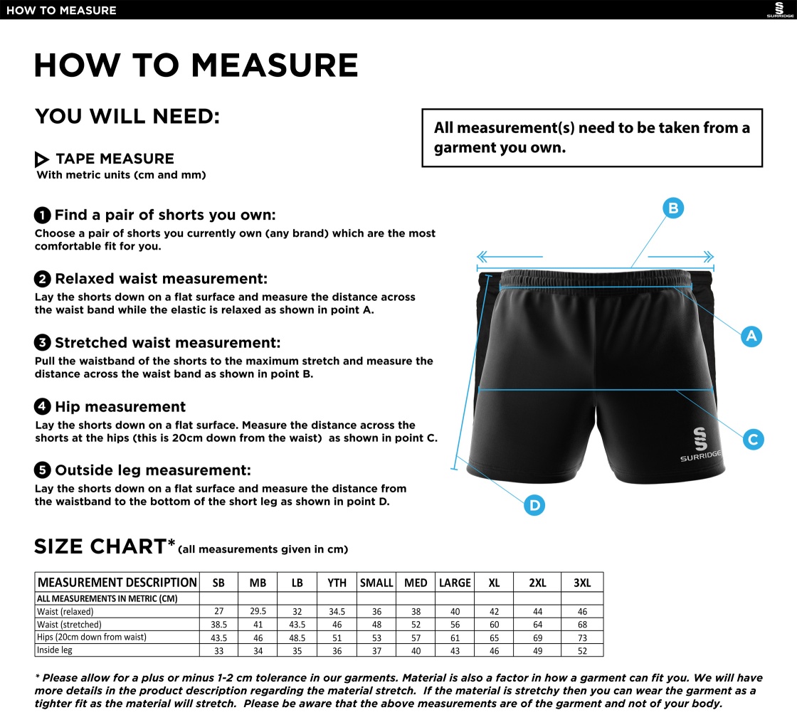 Leigh CC - Performance Gym Short - Size Guide