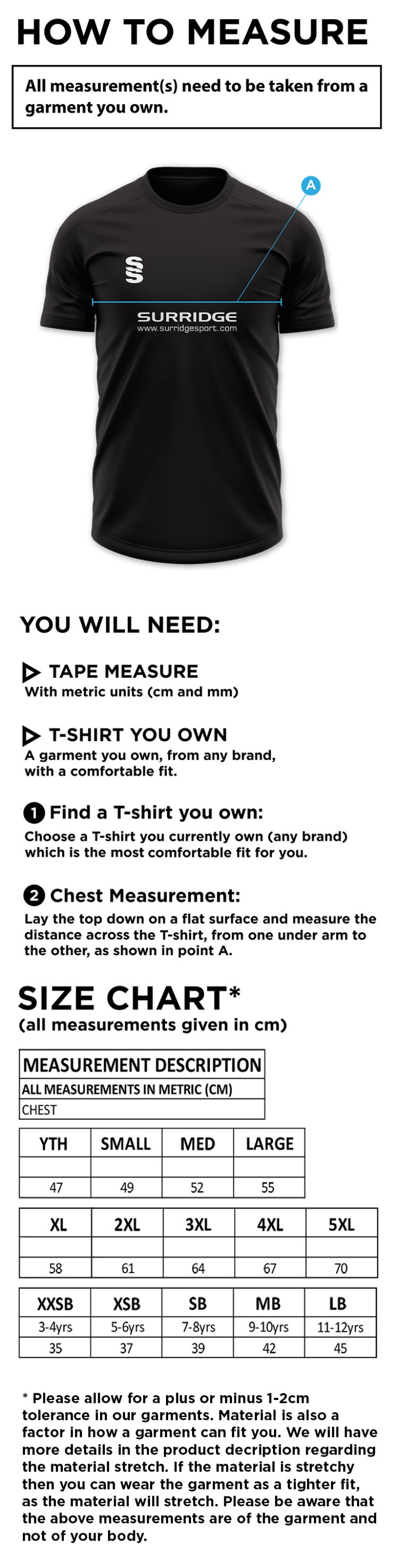 Leigh CC - Blade Training Shirt - Size Guide