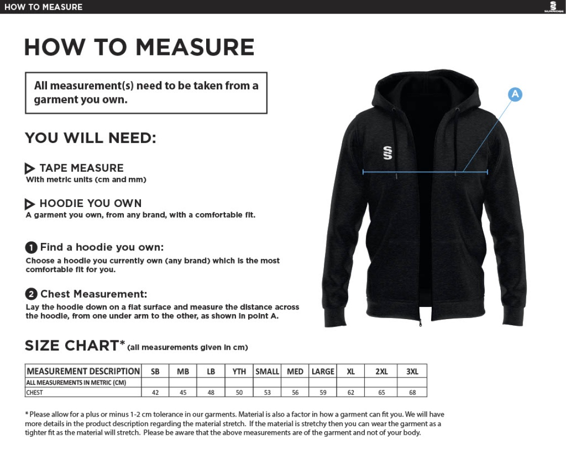 Leigh CC - Dual Full Zip Hoody - Size Guide